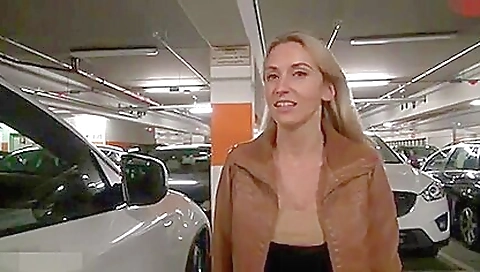 Blonde in the garage fucks a guy with a deep throat