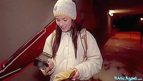 Brunette with big boobs shows off her tits and gets fucked