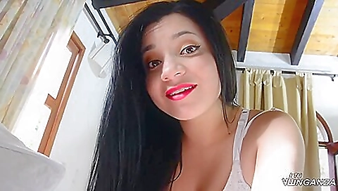 Brunette milf in sexy lingerie with a big cock and a sexy figure