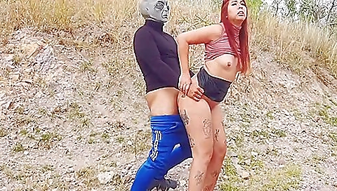 Hot redhead is getting a handjob after some outdoor lovemaking