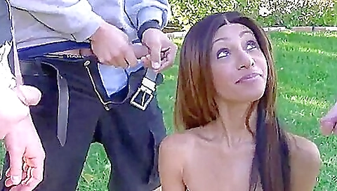 Brunette girl enjoys a good sex outdoors in the woods