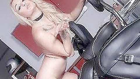 Hot biker babe in sexy black stockings in a solo vid