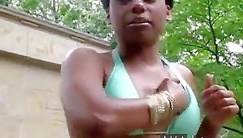 Busty brunette milf giving a blowjob outdoors 2018