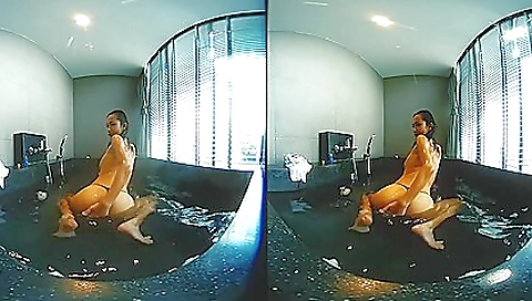 Asian teen in a white dress enjoys her pussy in the shower