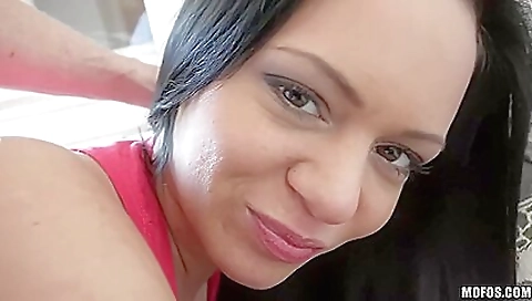 Amateur blonde with big natural tits riding on the bed