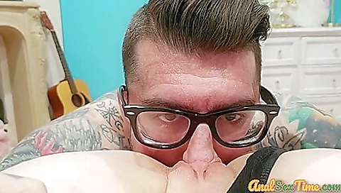 Brunette with a tattooed pussy gets her ass fucked hard